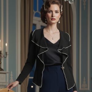 Joseph Ribkoff 14 Whimsigoth Timeless Romantic Ruffle Silky Knit Cardigan